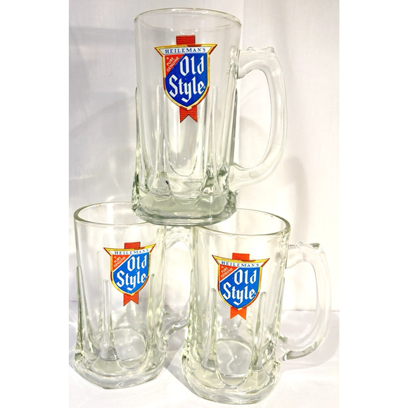 Vintage Heileman's Old Style Heavy Glass Beer Tavern Mugs Set Of 3 5 3/4" Tall - Picture 1 of 7